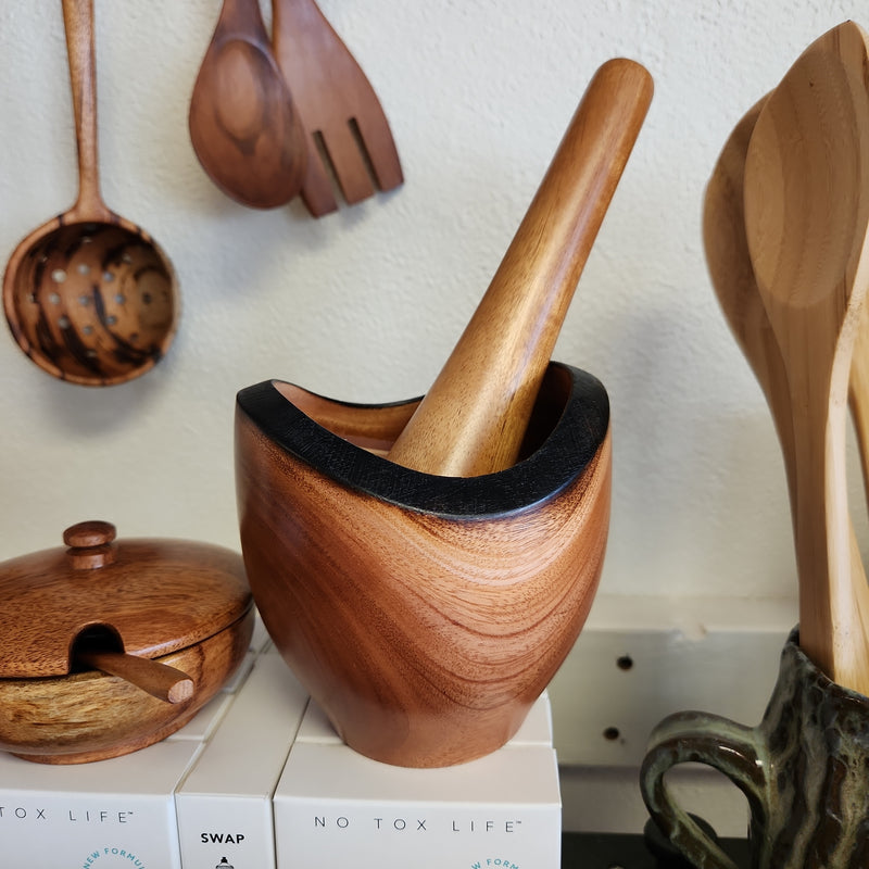 Tropical Hardwood Mortar and Pestle - Fair Trade - Sustainably Harvested