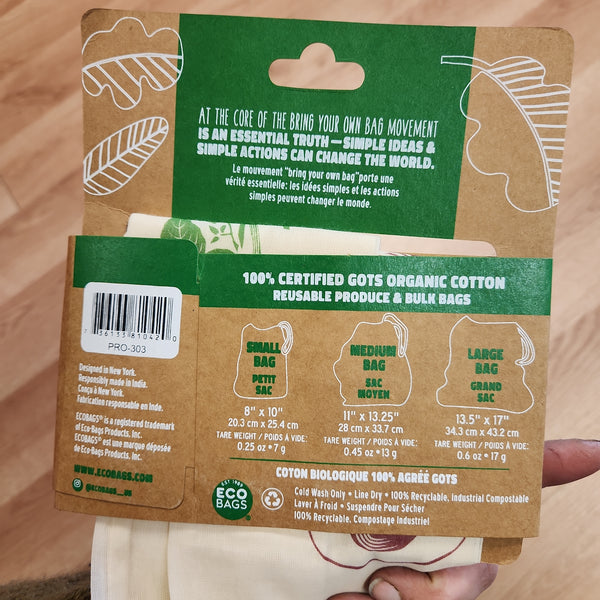 Set of 3 Organic Cotton Produce Bags - Fair Trade