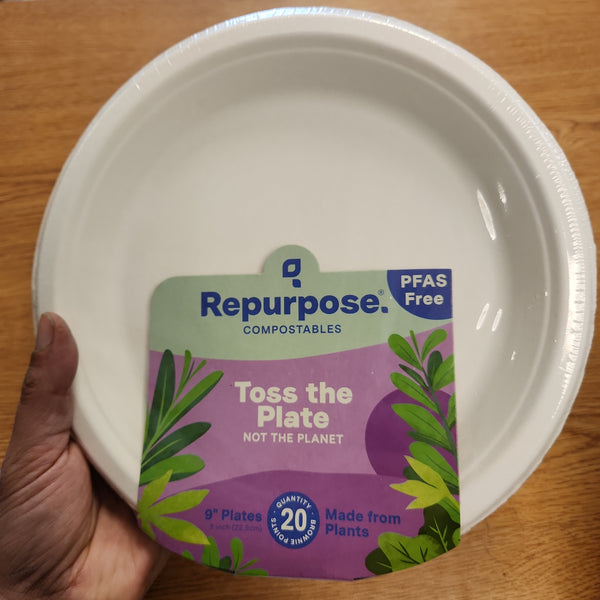Compostable 9" Paper Plates - Made From Sugarcane Waste and Wood Pulp - 20 ct.