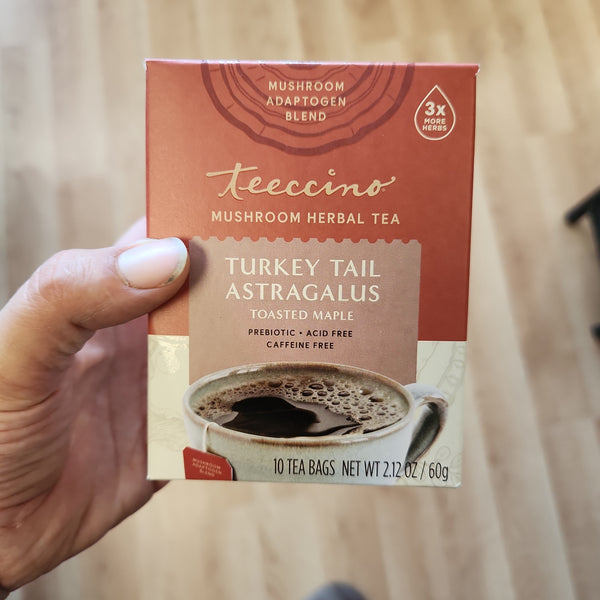 Teeccino Mushroom Herbal Tea - Turkey Tail Astralagus - Toasted Maple - 10 tea bags