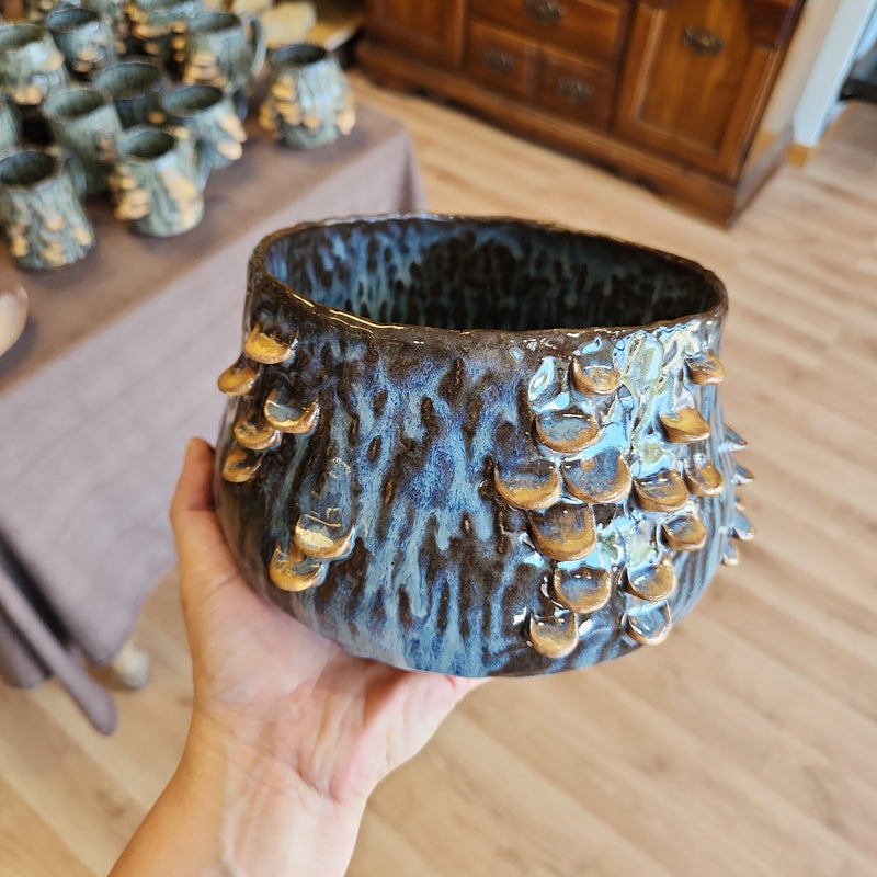 Earth Blue Fungus Pot - handbuilt - one of a kind