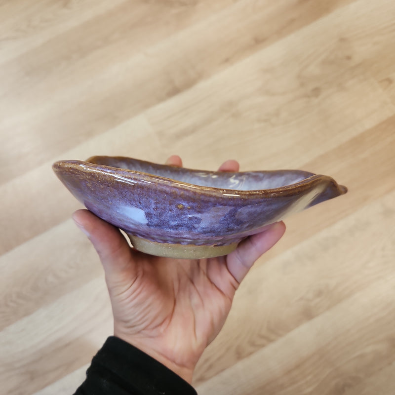 Hosta Leaf Cereal Bowl with Foot - Hand Built Pottery by Authentic Arts
