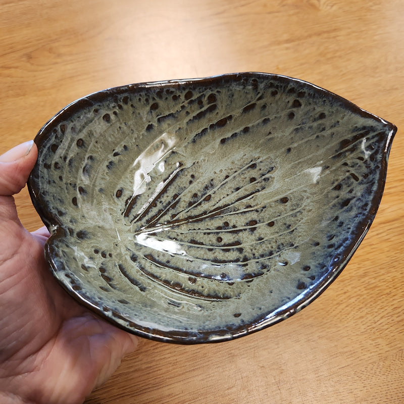 Hosta Leaf Cereal Bowl with Foot - Hand Built Pottery by Authentic Arts