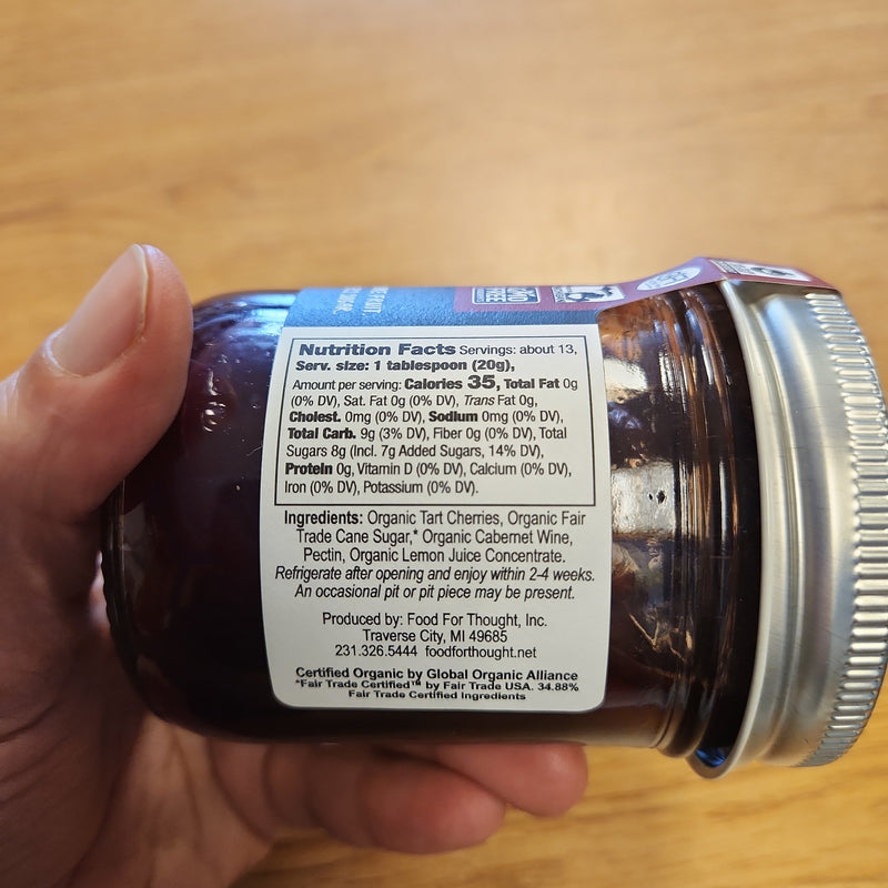 Organic Cherry Cabernet Preserves - Food For Thought - 9 oz.