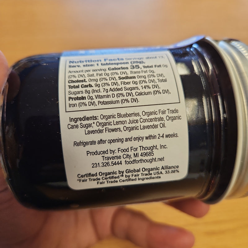 Organic Blueberry Lavender Preserves - Food For Thought - 9 oz.