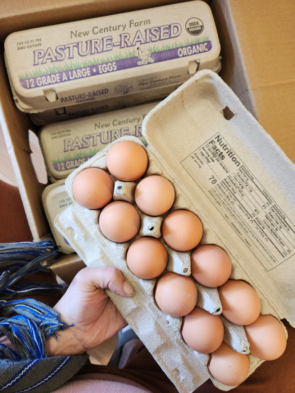 Pasture-Raised Organic Eggs - New Century Farm - Shullsburg, WI - 1 dozen