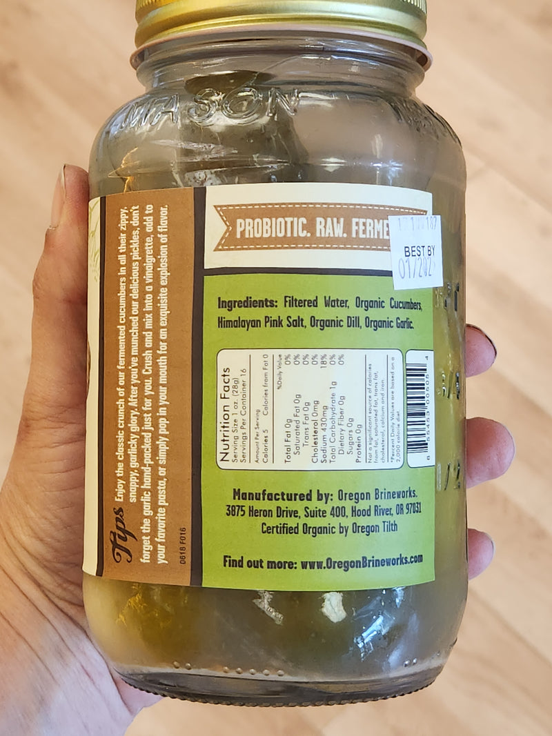 Oregon Brineworks Fermented Garlic Dill Pickles - 25 oz