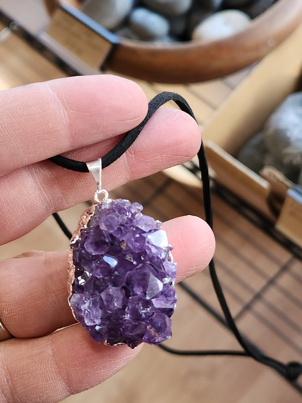 Amethyst Crystal Geode Necklace