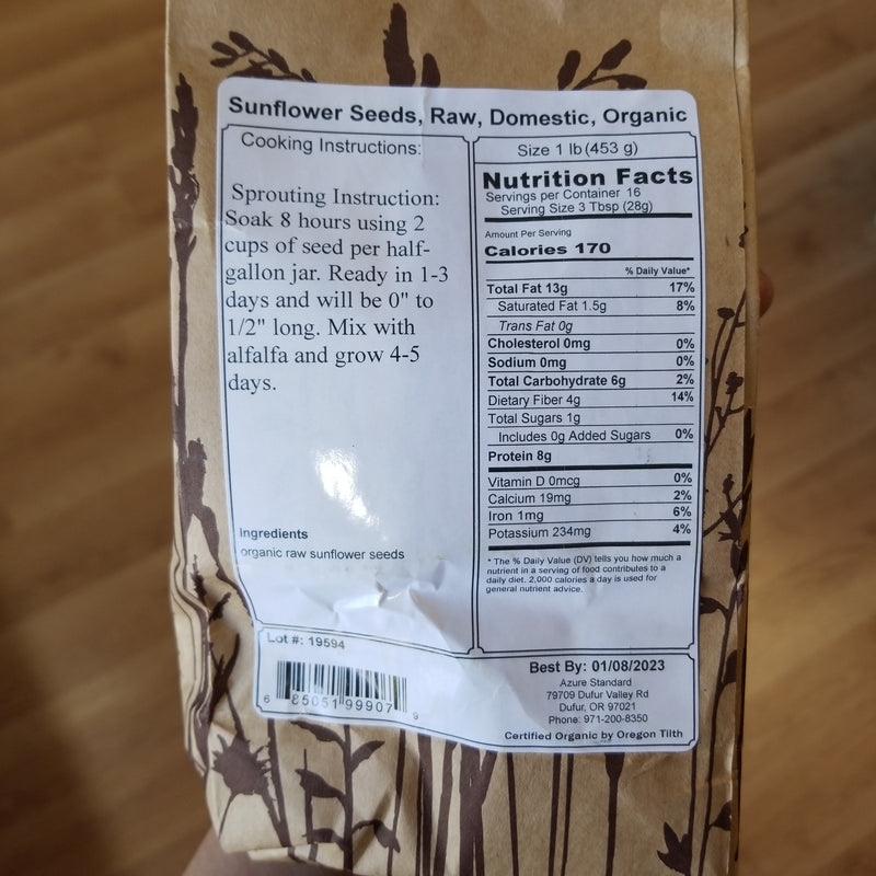 Organic, Raw Sunflower Seeds - Domestic - 1 lb