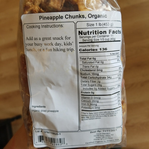 Organic Dried Pineapple Chunks - 1 lb
