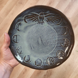 Moon Cycle Pottery Plate with Crow