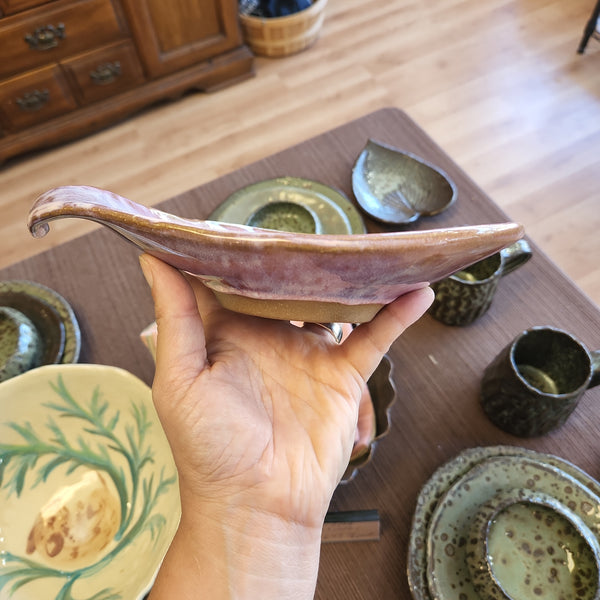 Medium Leaf Dish with Foot - Hand Built Pottery by Authentic Arts