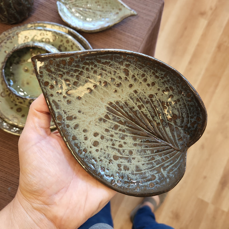 Small Leaf Dish with Foot - Hand Built Pottery by Authentic Arts