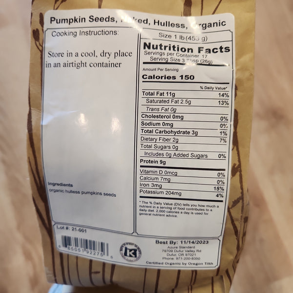 Organic, USA GROWN - Raw Pumpkin Seeds - 1 lb