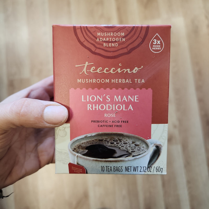 Teeccino Mushroom Herbal Tea - Lion's Mane Rhodiola Rose - 10 tea bags