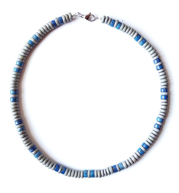 Men's Beaded Necklace - Cadet Blue