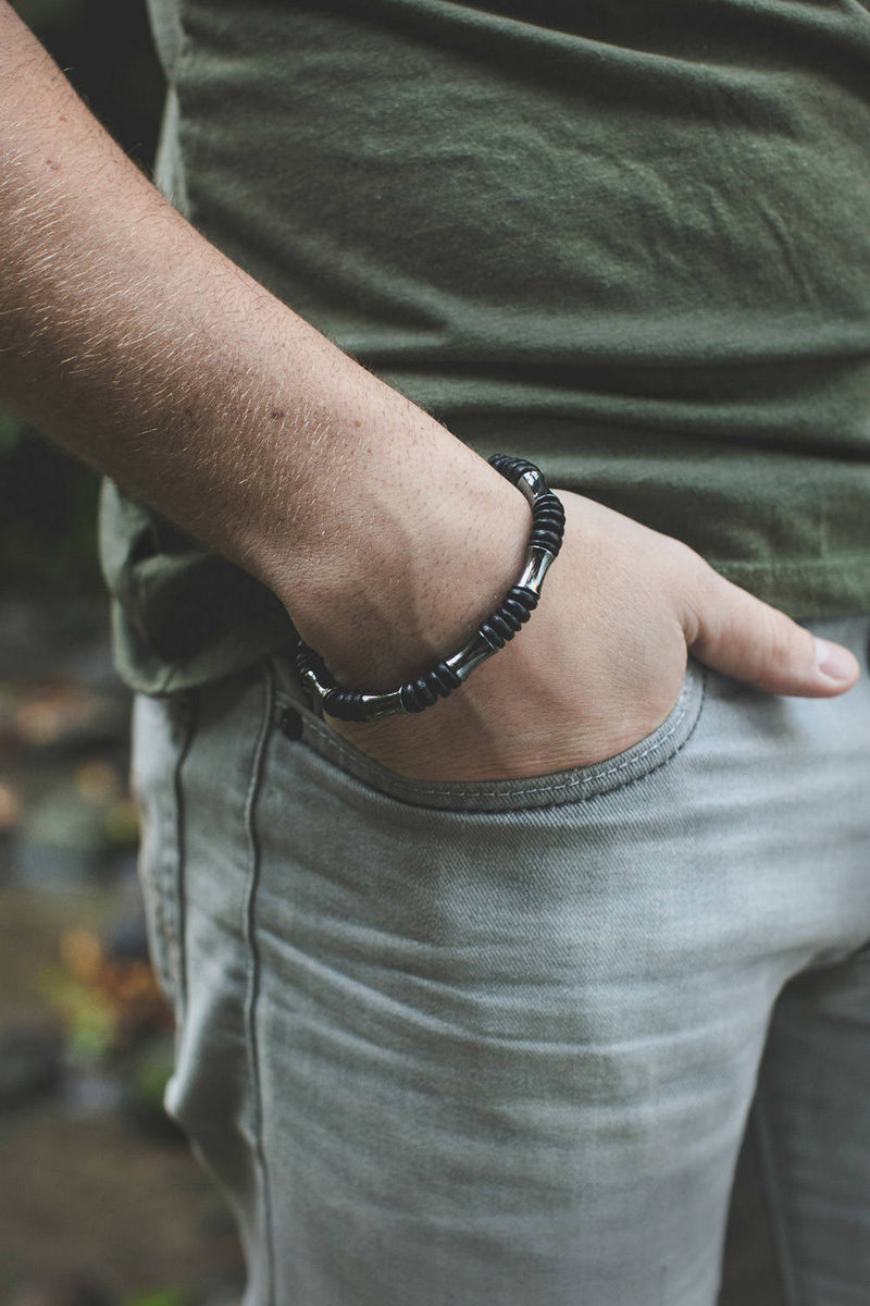 Men's Beaded Bracelet - Black Agate
