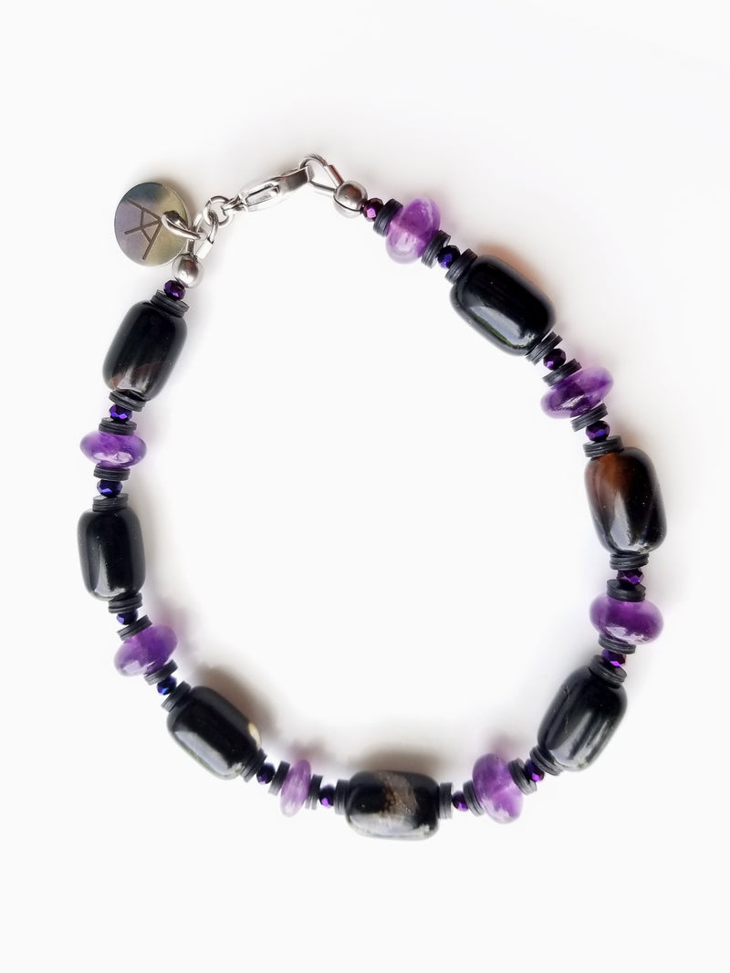 Summit Collection - Men's Luxury Bracelet - Black Agate and Amethyst