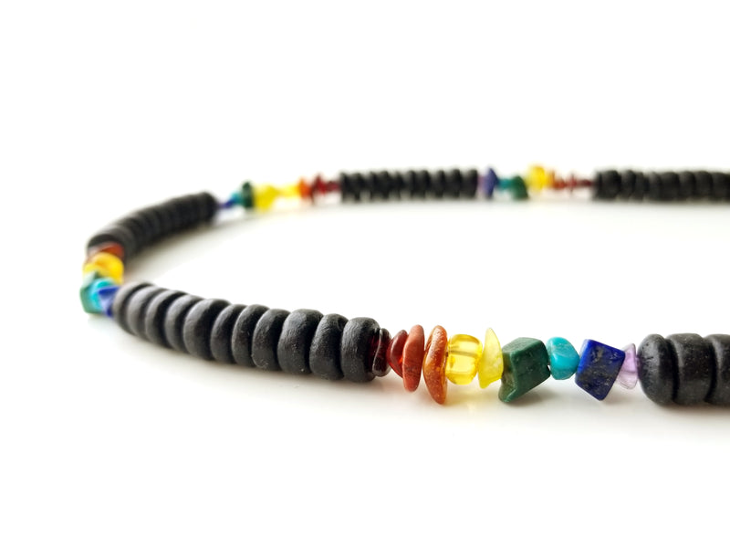 Men's Beaded Necklace - Wooden Rainbow