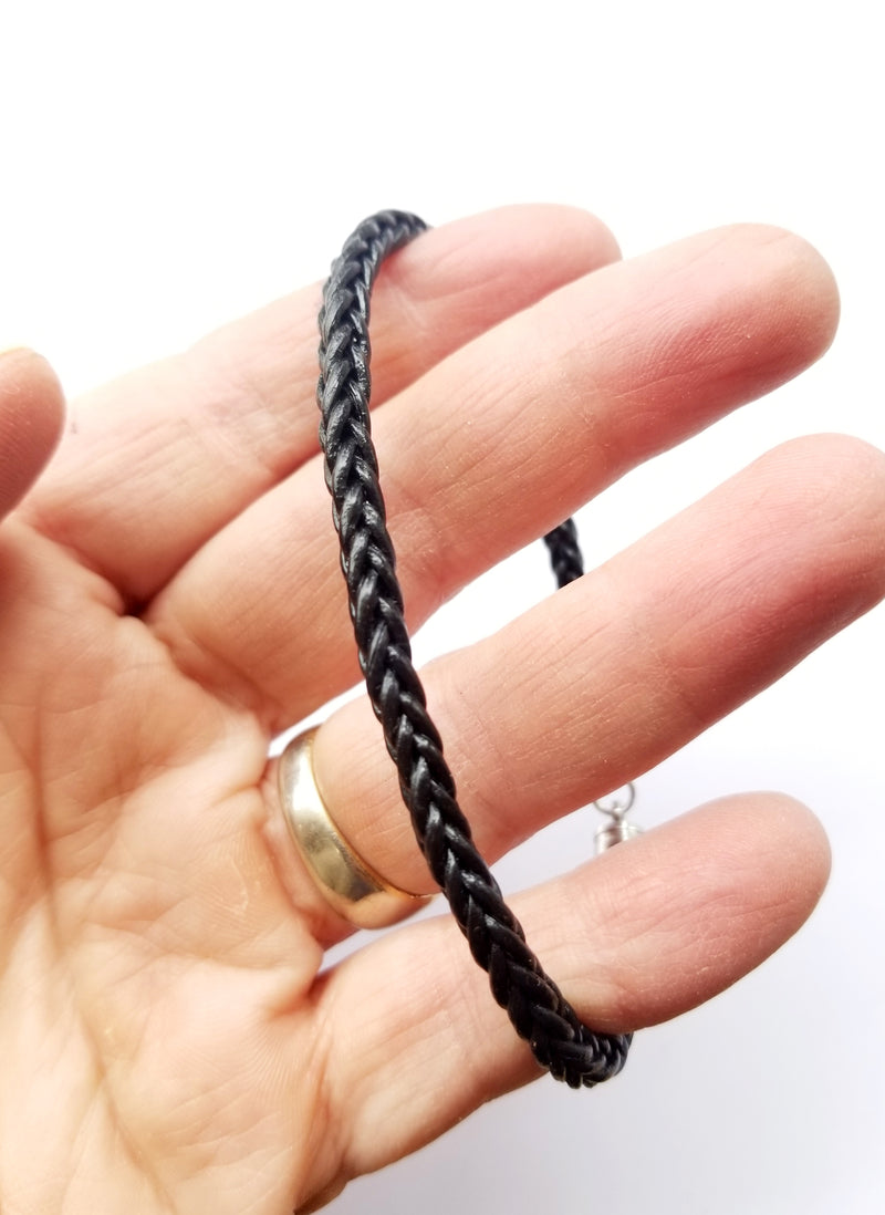 Men's Leather Bracelet - Skinny Black Braided