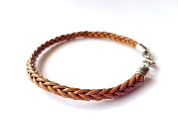 Men's Leather Bracelet - Skinny Brown Braided