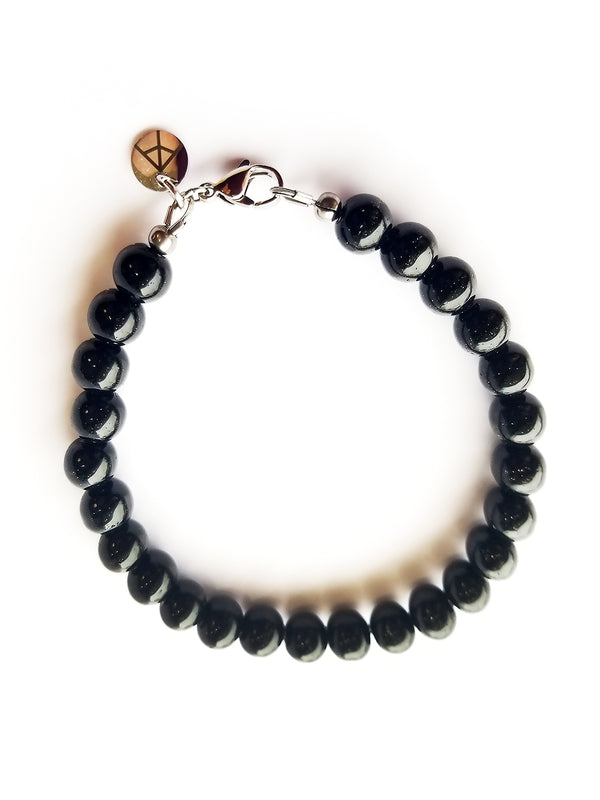 Men's Beaded Bracelet - Black Glass Beads