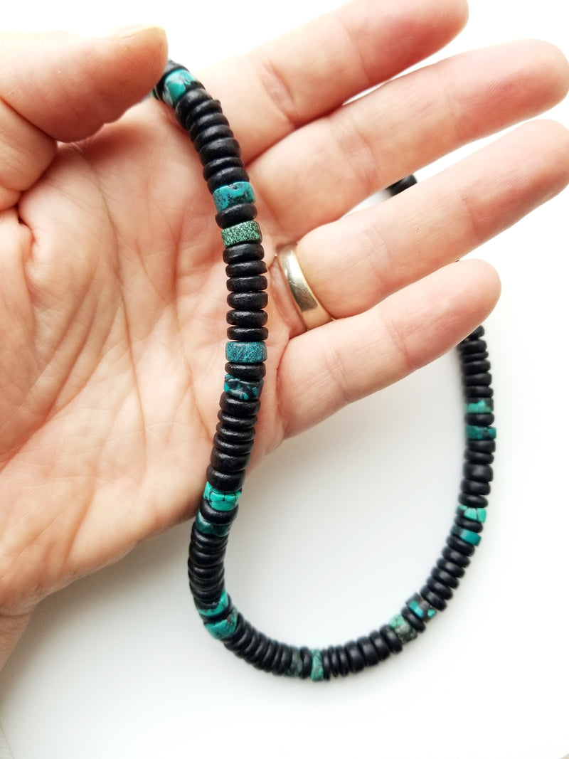 Men's Beaded Necklace - Midnight Turquoise.