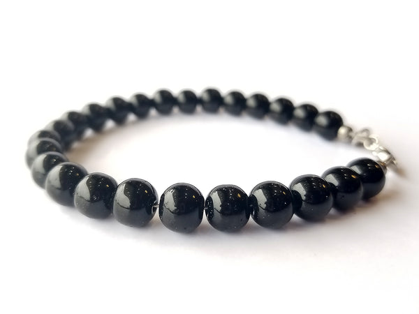 Men's Beaded Bracelet - Black Glass Beads