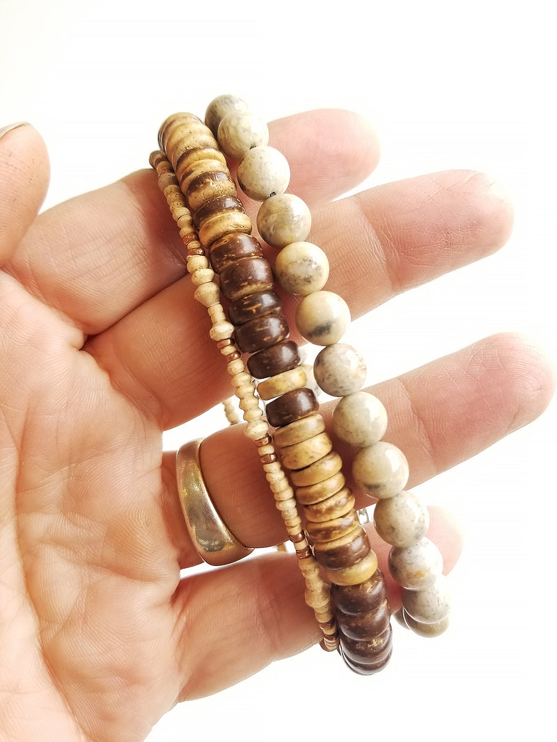 Men's Beaded Bracelet - Fossil Coral Beads